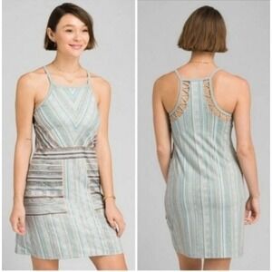 Prana Womens Ardor Striped Dress S Sleeveless Casual Built in Bra Sporty‎